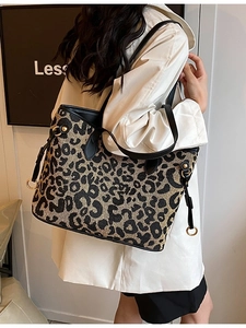 Women Leopard Print Tote Bag PU Leather Large Capacity Shoulder Bag Trendy Handbag For Commuting Daily Wear Fashion Bag