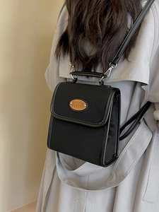 Vintage black rectangle crossbody backpack in suede with NICE FASHION logo and top handle