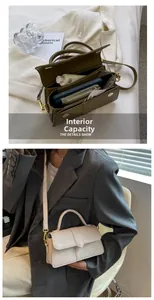 Internal capacity view of bicolor crossbody bag showing daily essentials and style