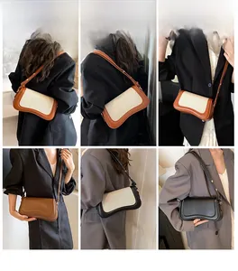 French vintage style shoulder bags in colorblock canvas and leather shown on models