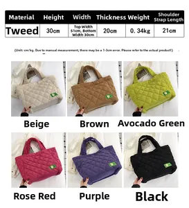 Size specifications and six color variants of the quilted corduroy tote bag for women
