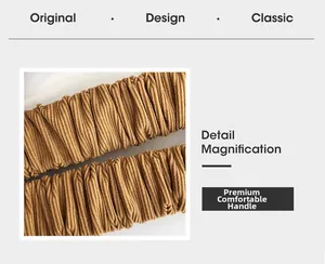Detail view of the premium corduroy ruffled handle on this stylish large tote bag