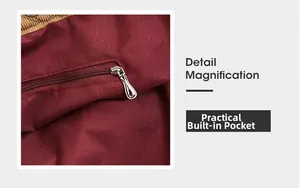 Detailed macro view of the practical inner zipper pocket and smooth burgundy lining