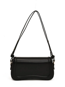 Minimalist black faux leather underarm shoulder bag with sleek curved saddle bottom design