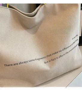 Detail of canvas tote bag showing high-quality fabric texture and printed English quote
