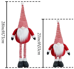 Detail showing height dimensions of 71cm and 53cm for striped Christmas gnome plush dolls