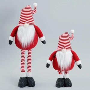 Standing Christmas Gnomes with red striped hats and long white beards festive decor