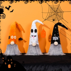 Halloween Faceless Gnome Plush Doll Bat Ghost Boo Eek Ornaments LED Light Up Dwarf Gonk Figurine For Table Home Party Decor