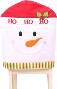 Détail de housse de chaise Noël bonhomme de neige avec texte HO HO HO et rayures