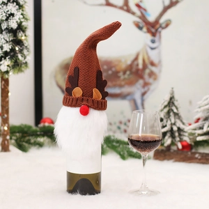 Weihnachts-Rudolph-Weinflaschenhülle mit braunem Geweih und weißem Plüschbart Deko