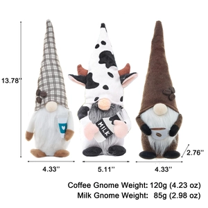 Tre gnomi nordici senza volto a tema caffè e latte per decorazione festiva della tavola