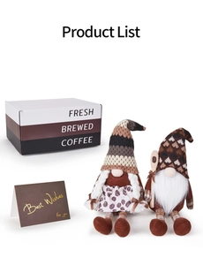 Detail-Set der Kaffee-Gnome Plüschpuppen mit Themen-Geschenkbox und Wunschkarte