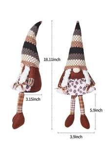 Detaillierte Größenangaben für Kaffee-Zwerg-Plüschfigur mit gestrickter Mütze und Maßen