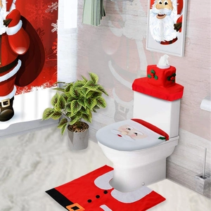 Christmas Santa Claus bathroom set with toilet seat cover, tank lid, and non-slip rug