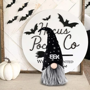 Gnome d'Halloween lumineux en peluche avec chapeau EEK et barbe grise pour déco