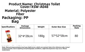 Size chart showing reindeer Christmas toilet seat cover dimensions and material details