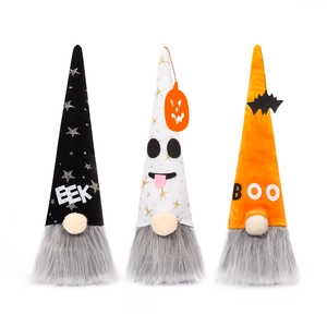 Three-piece glowing Halloween gnomes set with EEK and BOO text on white background