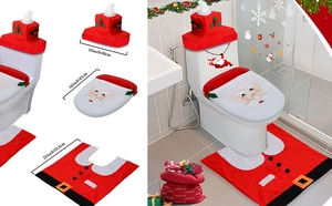 Detailed dimensions of Santa toilet seat cover set with mat for Christmas bathroom decor
