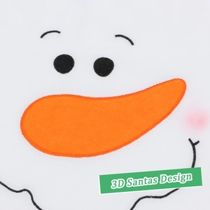 Macro shot of 3D Santa snowman design with embroidered face and 3D carrot nose detail