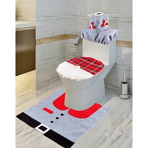 Christmas Gnome Toilet Seat Cover Rug And Tank Box Cover Santa Plaid Bathroom Decor Xmas Home Decorative Accessories