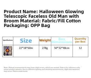 Dettaglio di gnomo di Halloween luminoso con cappello a stelle viola, scopa e gambe telescopiche