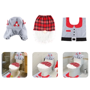 3-piece Christmas toilet seat cover set with red plaid and gnome theme for bathroom decor