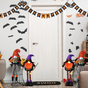 Gnomi di Halloween luminosi di peluche con cappelli da mago a LED arancioni e viola