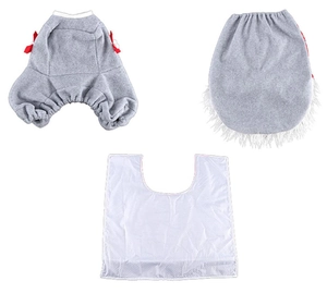 Three-piece Christmas toilet seat cover set featuring a faceless gnome and grey plush fabric