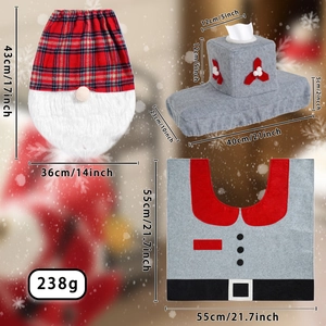 3-piece Christmas toilet seat cover set with gnome design and plaid bathroom rug