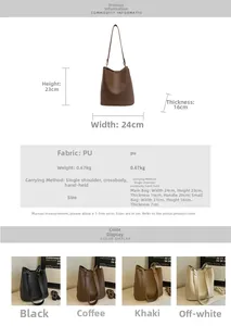 Maßangaben für Damen Eimertasche aus PU-Leder mit Details zur Größe der Innentasche
