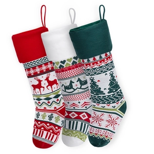 Lot de trois chaussettes de Noël tricotées avec motifs de renne et de flocon