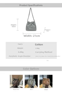 Detail view of knitted drawstring bucket bag featuring a sleek metal chain strap