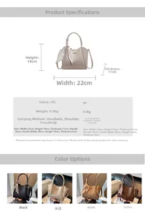 Detailed size chart and specifications for the PU leather bucket bag with dimensions