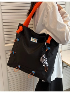 Women Fashion Large Capacity Nylon Tote Bag Contrast Color Padded Handle Shoulder Bag Korean Style Daily Travel Handbag