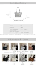 Size chart for a PU leather tote bag with precise height, width, and depth measurements
