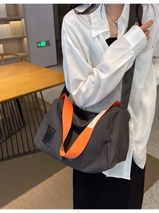 Fashion Women Large Capacity Canvas Crossbody Bag Casual Wide Contrast Orange Strap Shoulder Bag Pillow Tote Handbag