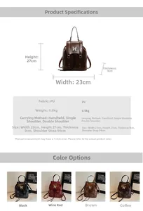 Detailed dimension guide and color options for the vintage PU leather backpack for women