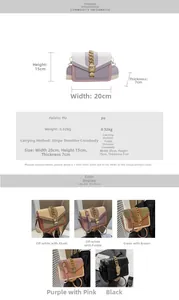 Detailed size chart and multi-color options for the trendy chain shoulder bag