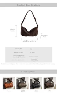 Detailed size chart for the PU leather half-moon bag showing dimensions and colors