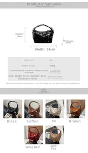 Quilted PU leather bag detail showing dimensions 24x15x10cm and silver chain decor