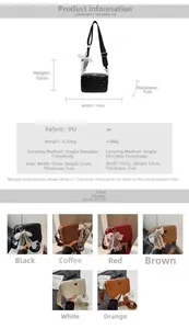 Quilted crossbody camera bag size guide and color options in high-quality soft PU leather