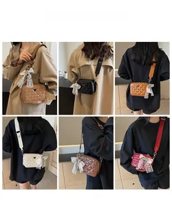 Quilted leather camera bags for women in six colors with stylish wide straps
