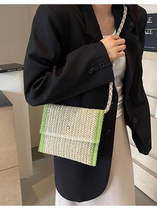 Borsa a Spalla in Paglia Intrecciata da Donna Stile Vacanza Tempo Libero Borsa a Tracolla a Busta Bicolore Intrecciata a Mano