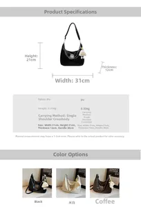 Detailed size specifications and color options for the chain hobo shoulder handbag