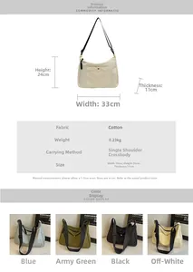 Scheda tecnica della borsa tote in nylon con dimensioni e varianti di colore disponibili