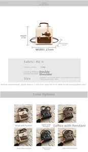 Detailed size chart and multi-color specifications for the retro dachshund PU backpack
