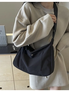 Borsa Tote In Nylon Grande Capacità Da Donna Tinta Unita Casual Borsa A Tracolla Con Tracolla Regolabile Scuola Pendolare