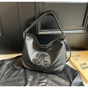 Sac Bandoulière Grande Capacité pour Femmes Léger en Nylon Cuir PU Tote Avec Patch Ours en Paillettes Sac à Épaule Décontracté Voyage