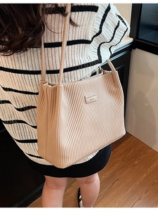 Minimalist beige pleated large capacity tote bag for office and casual wear in high quality PU