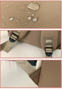Détails du tissu imperméable avec gouttes d'eau et coutures renforcées sur la bandoulière